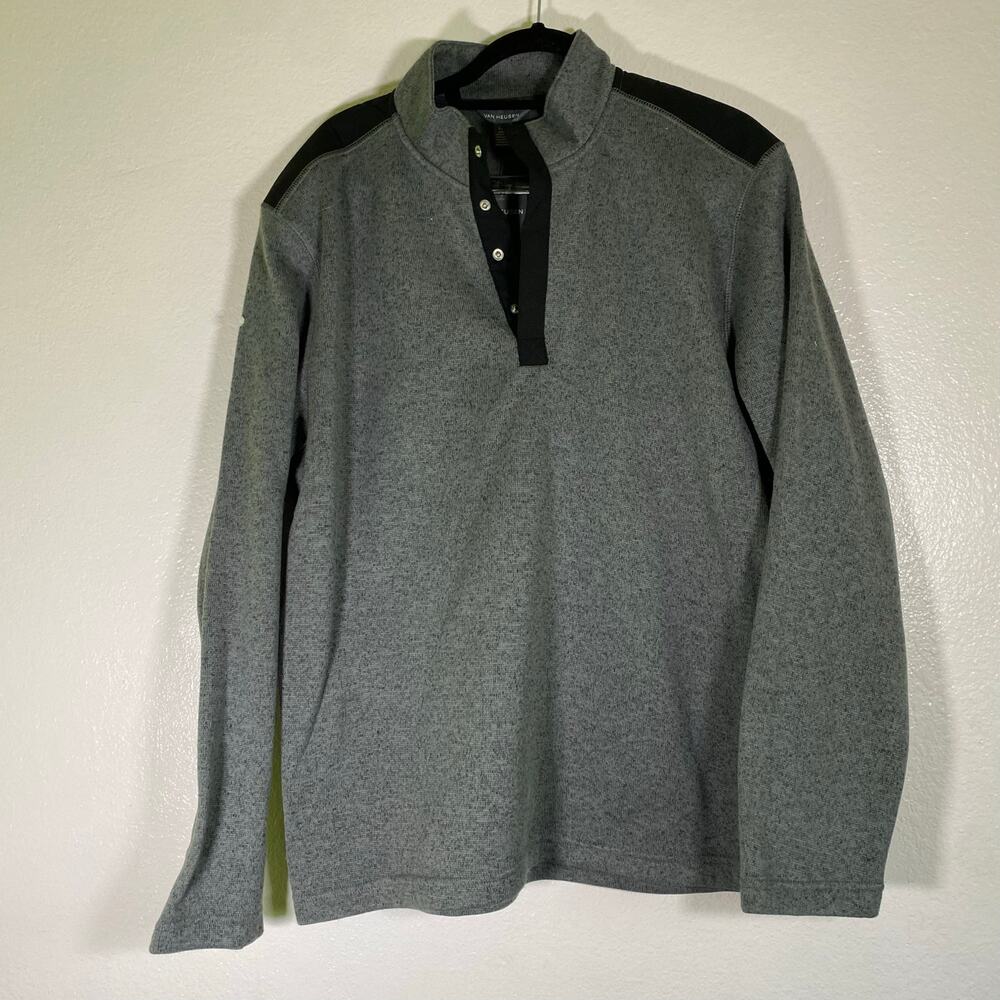 Van Heusen Essential Sweater Fleece Blocked Quarter Zip Pullover Mens Size L